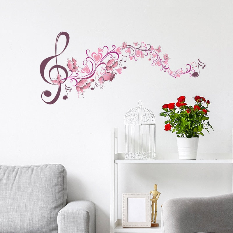 Pink Music Flower Wall Sticker