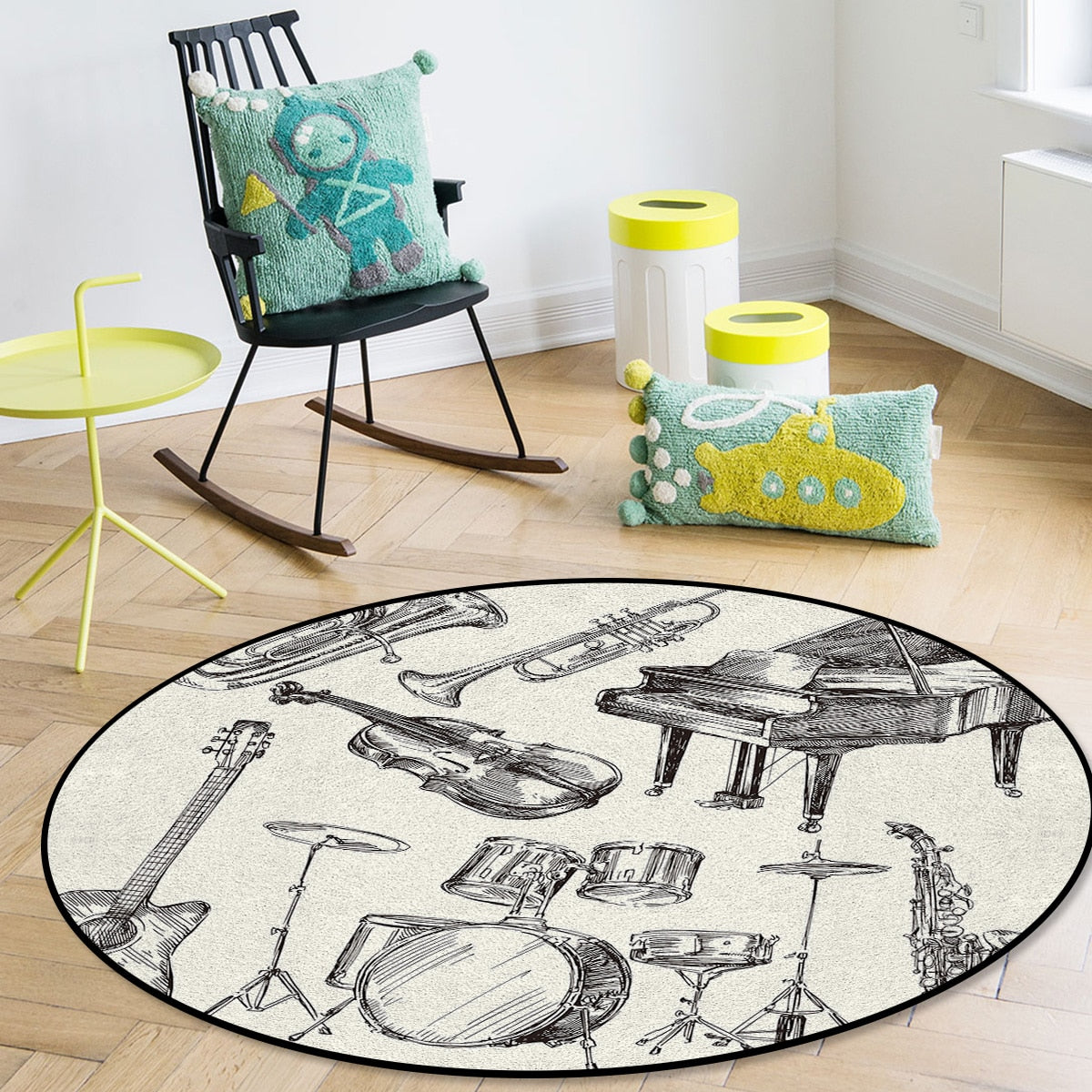 Music Instruments Round Rug