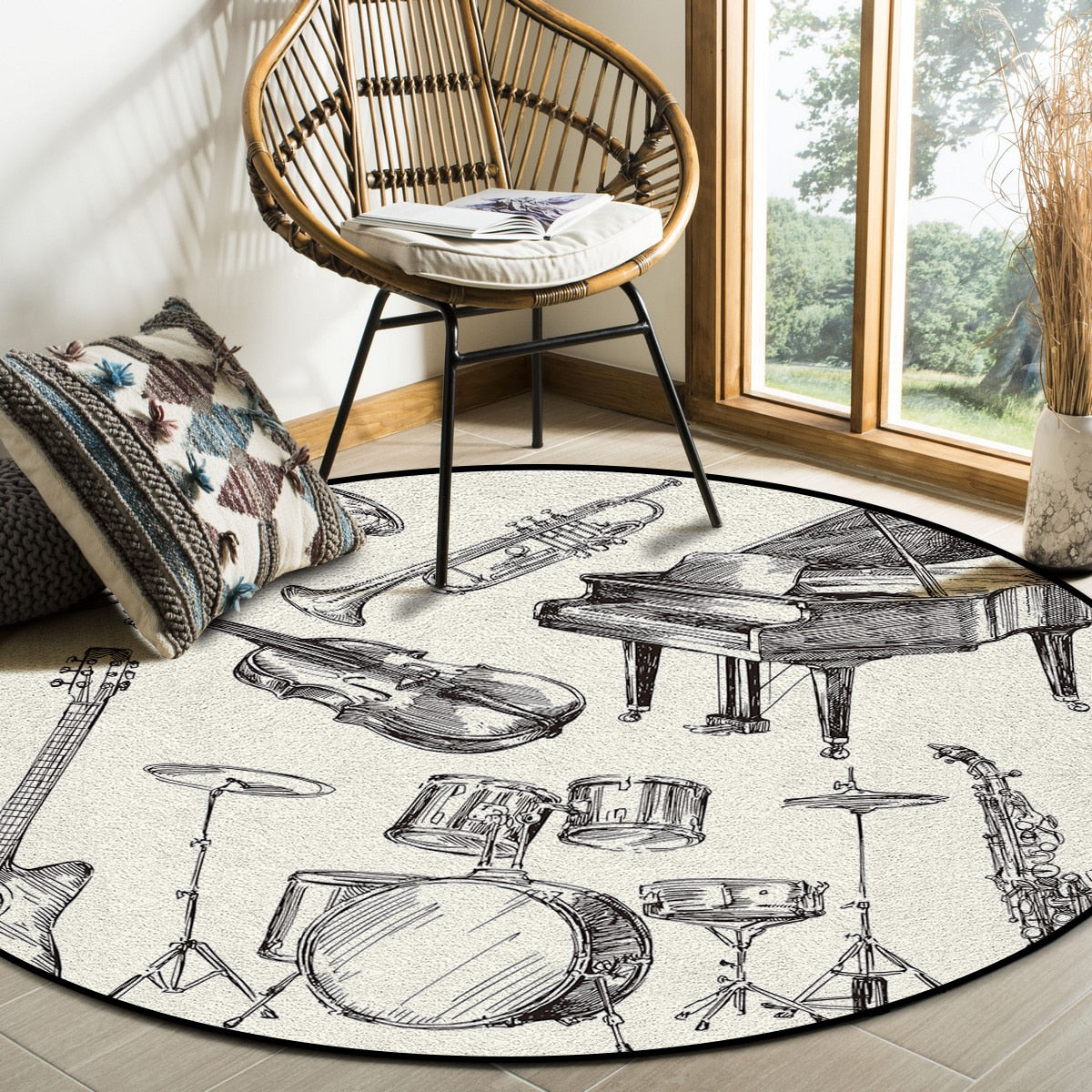 Music Instruments Round Rug