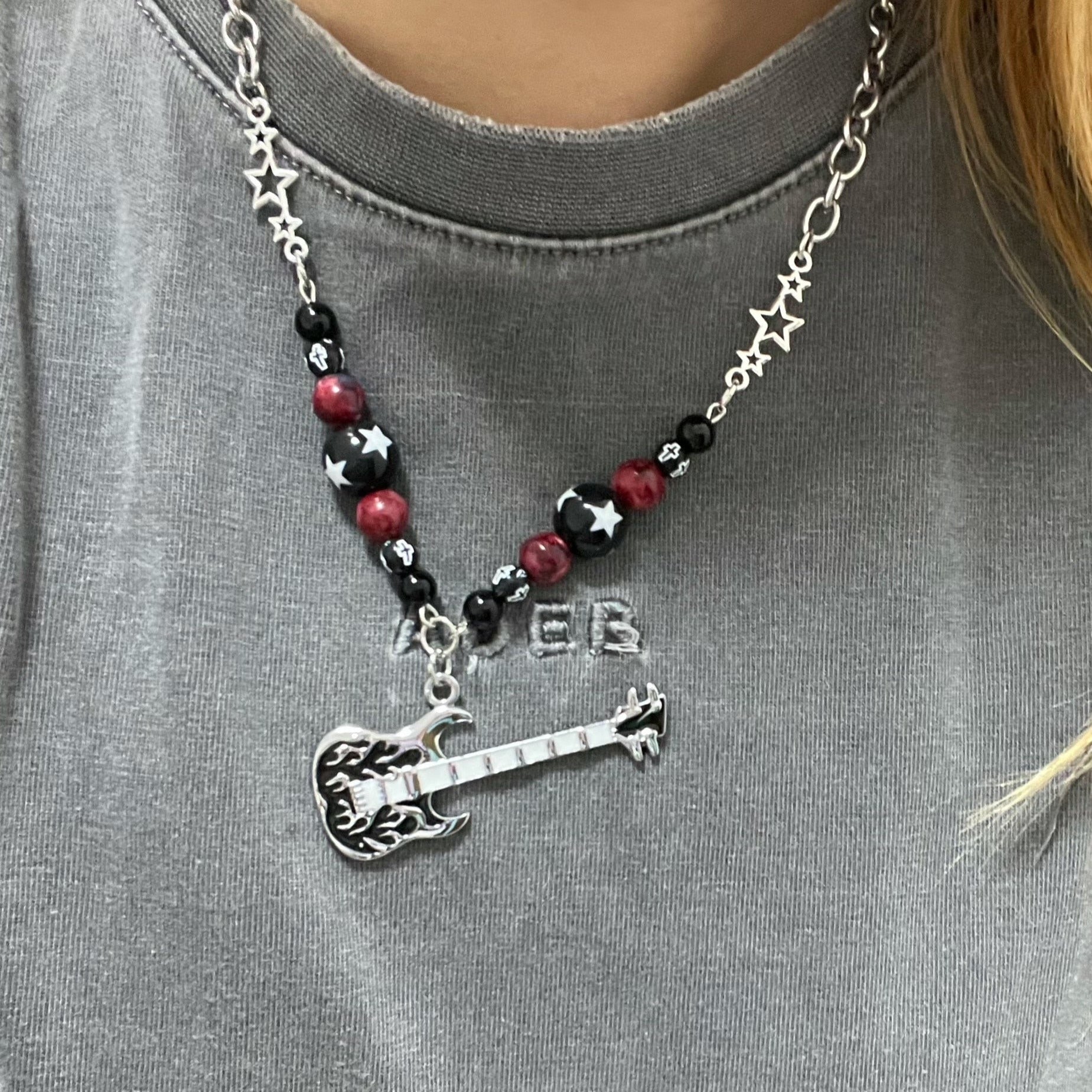 Rock Flame Guitar Necklace