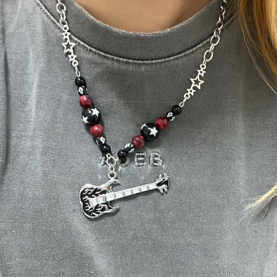 Rock Flame Guitar Necklace