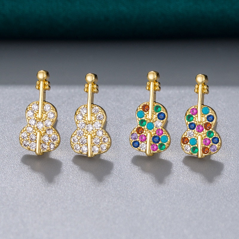 Elegant Rhinestone Violin Earrings