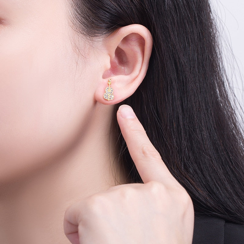 Elegant Rhinestone Violin Earrings