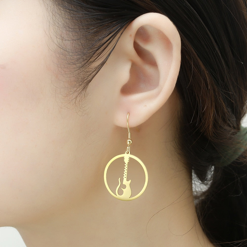 Electric Guitar Round Earrings