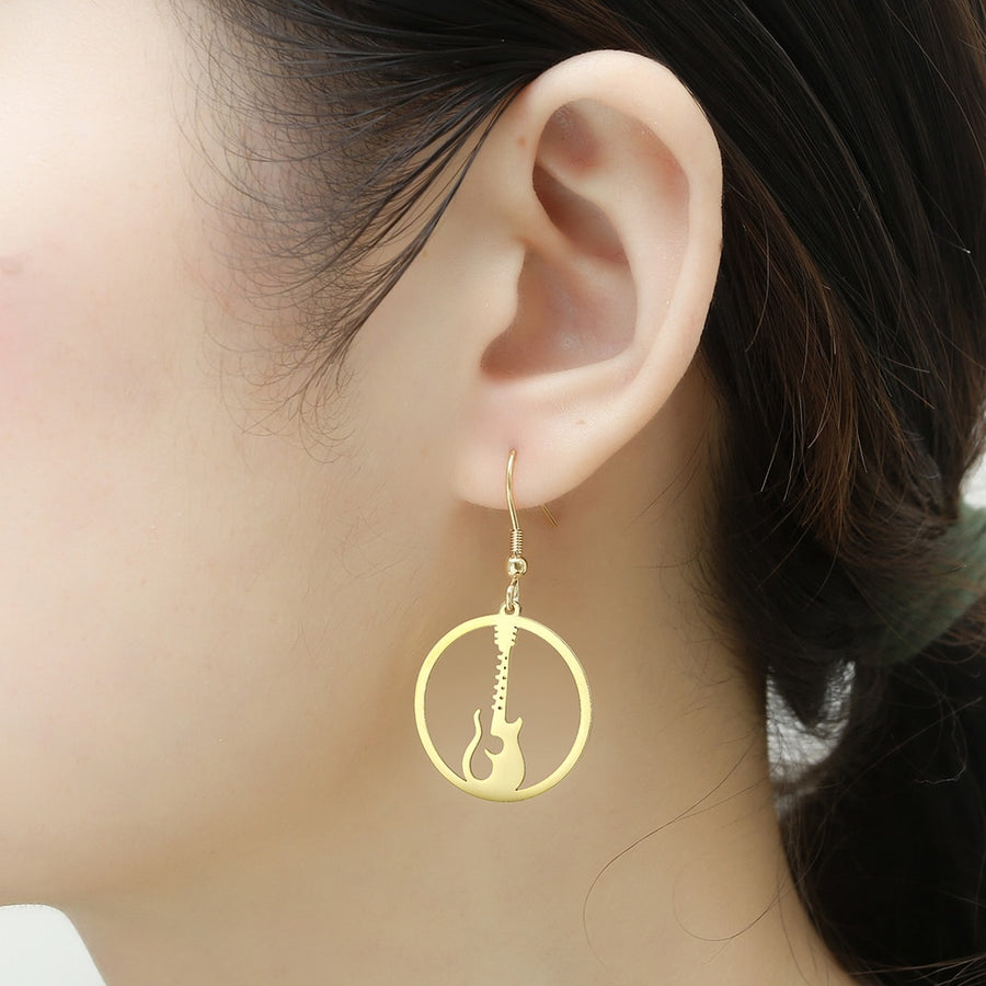 Electric Guitar Round Earrings