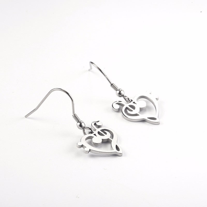 Hollow Heart Music Notes Earrings