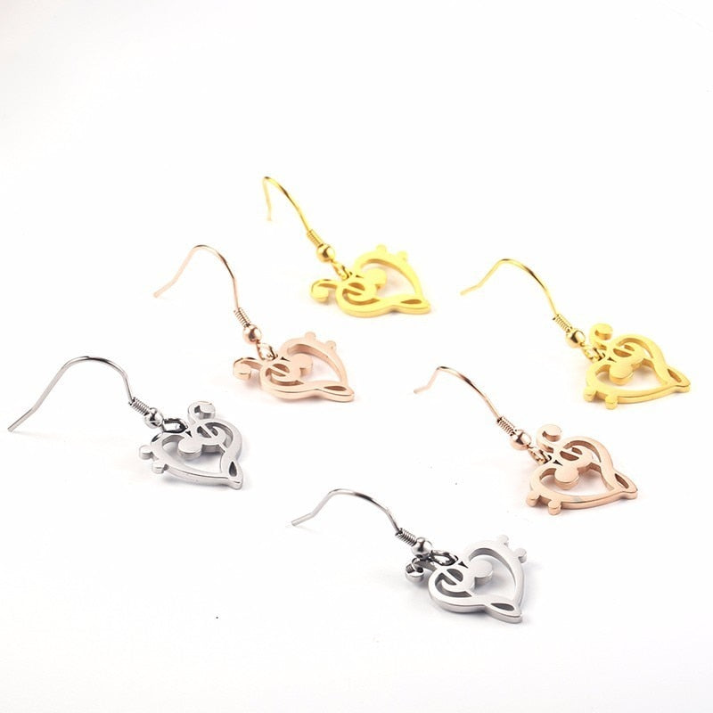 Hollow Heart Music Notes Earrings