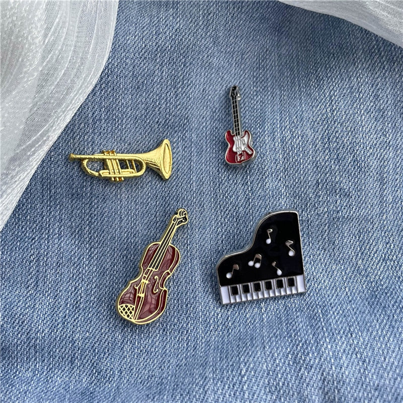 Music Instruments Enamel Brooch