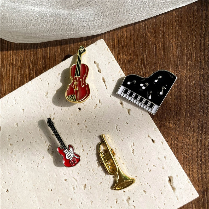 Music Instruments Enamel Brooch