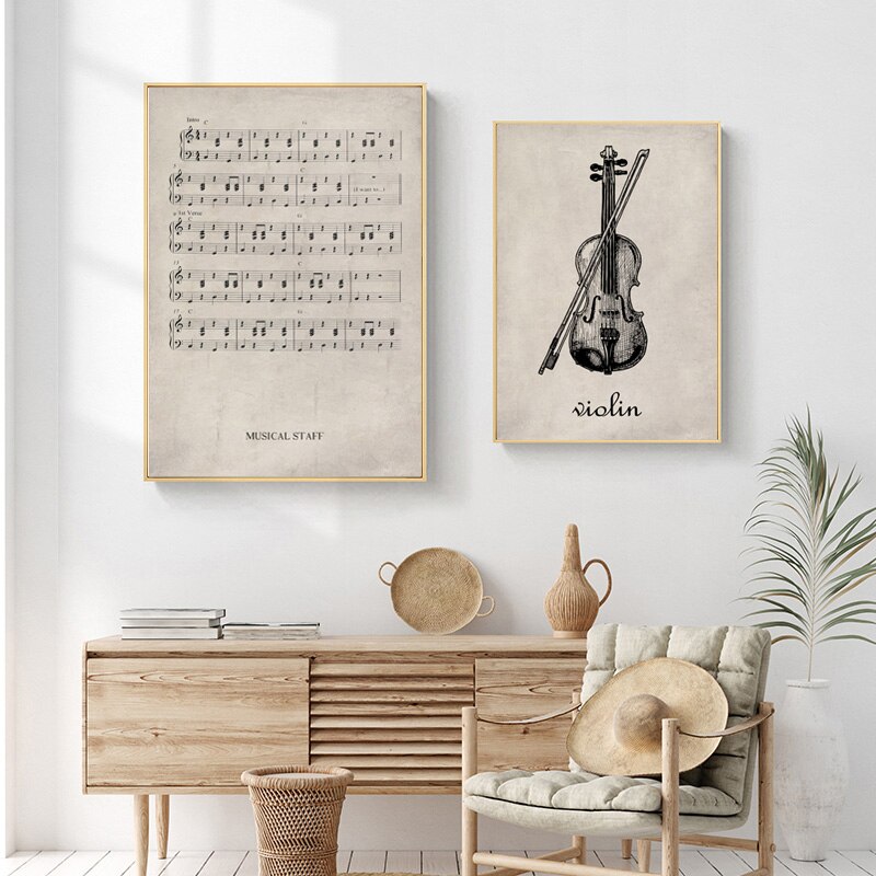 Retro Violin Piano Sheet Poster