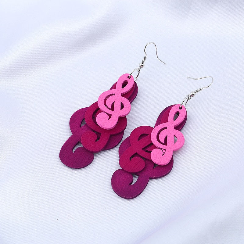 Wooden Music Note Drop Earrings