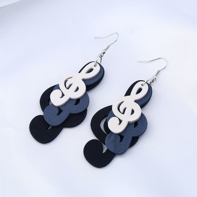Wooden Music Note Drop Earrings