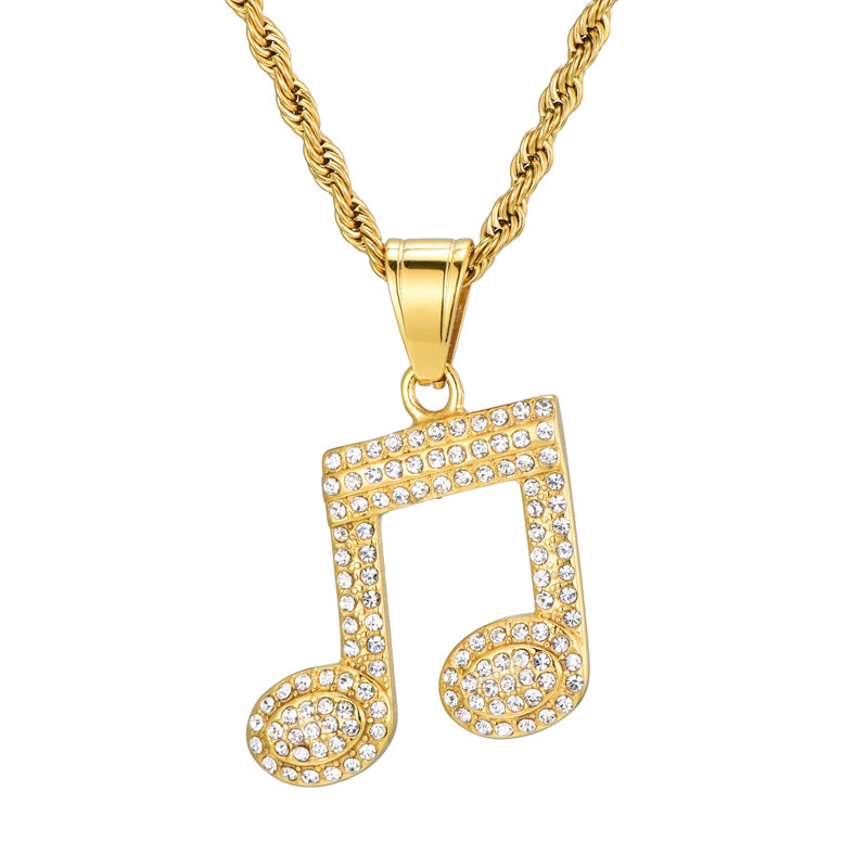 Rhinestone Music Notes Pendant Necklace
