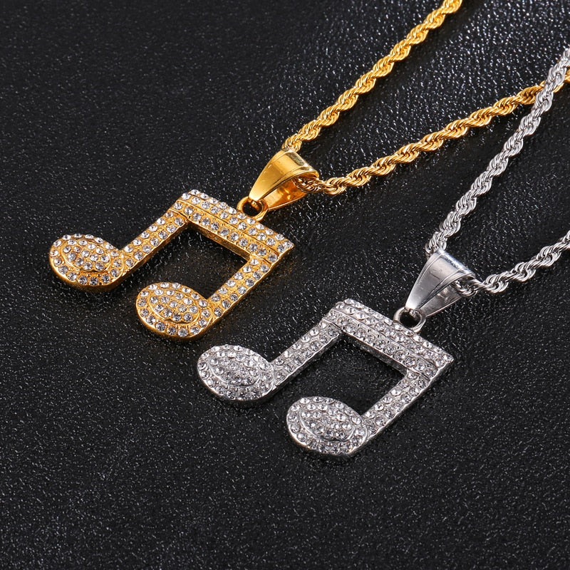 Rhinestone Music Notes Pendant Necklace