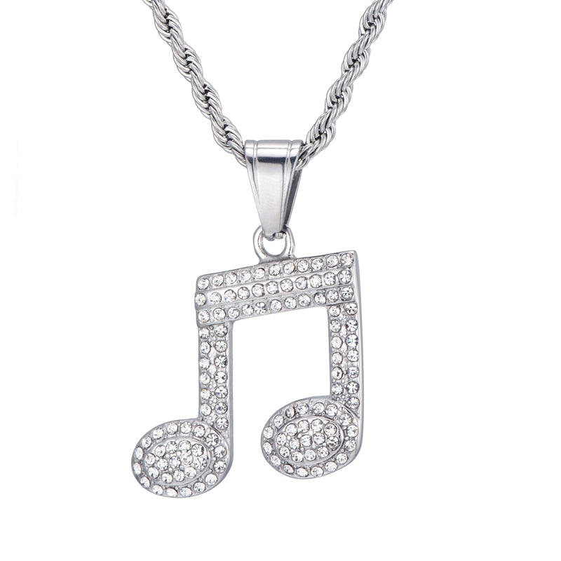 Rhinestone Music Notes Pendant Necklace