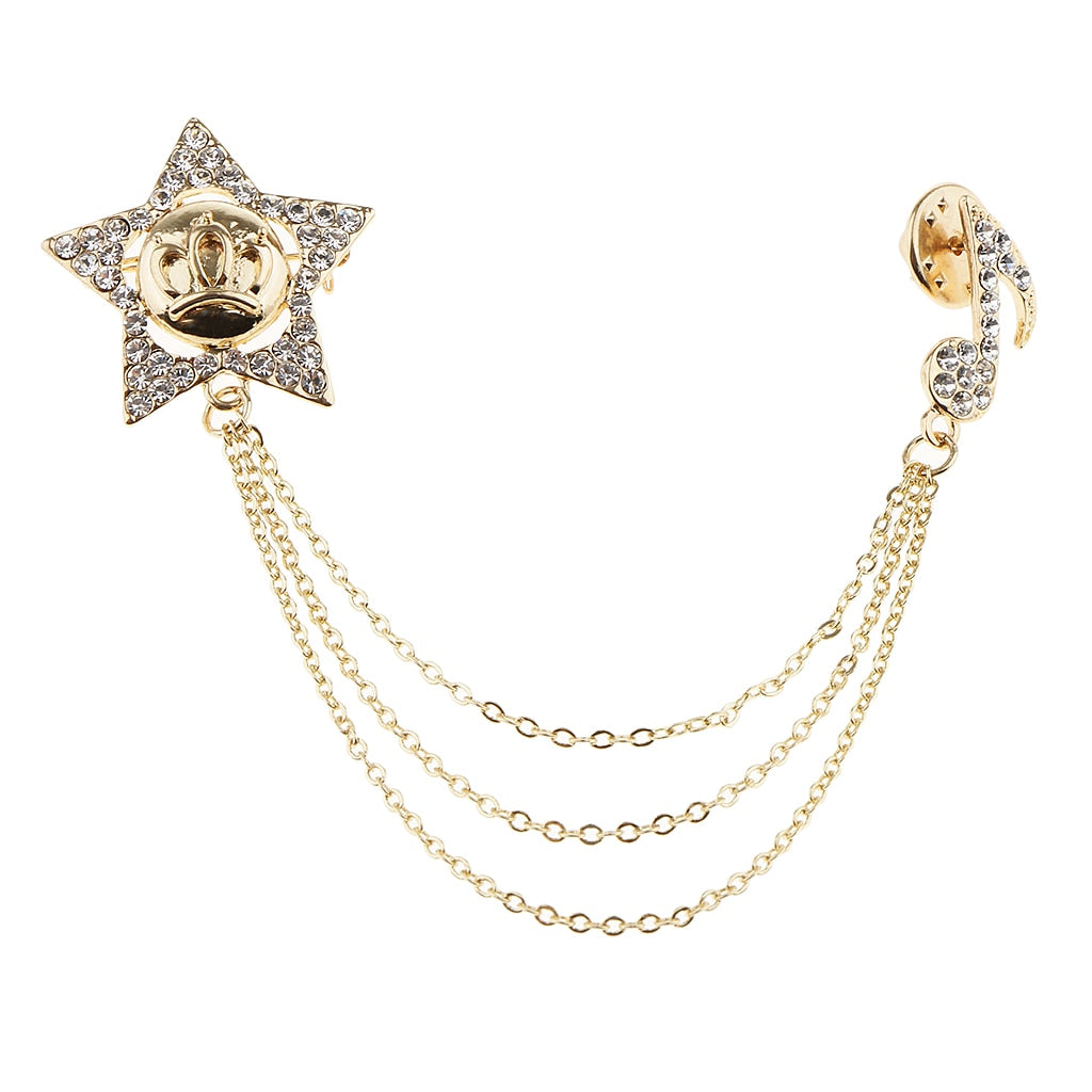 Rhinestone Music Notes Collar Pin