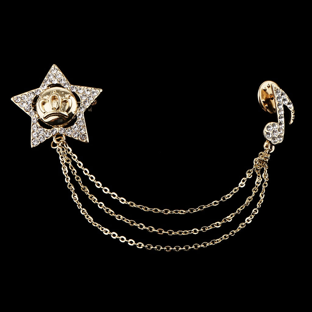Rhinestone Music Notes Collar Pin
