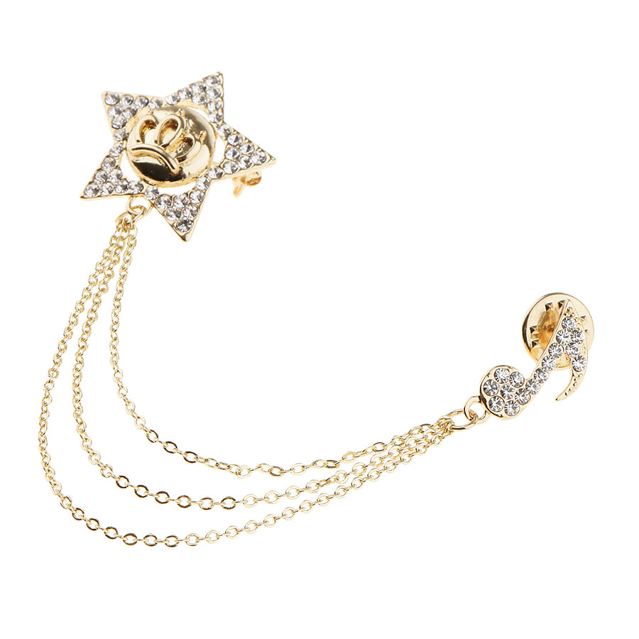 Rhinestone Music Notes Collar Pin