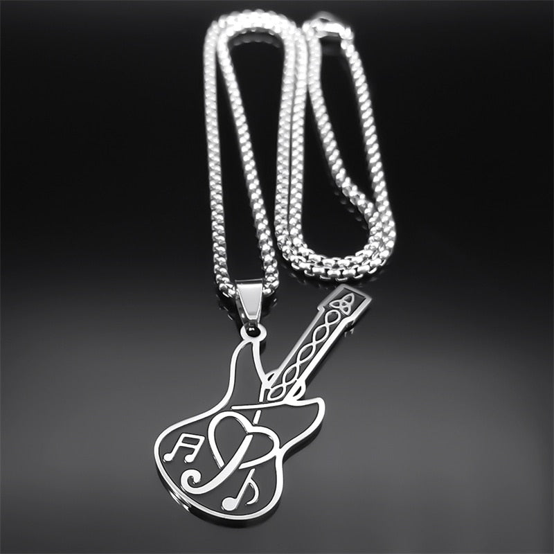 Music Note Guitar Heart Necklace