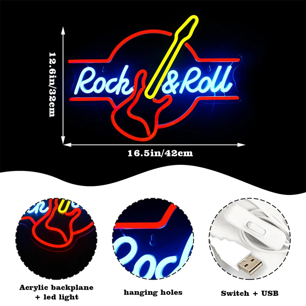 Guitar Rock & Live Music Neon Sign Light