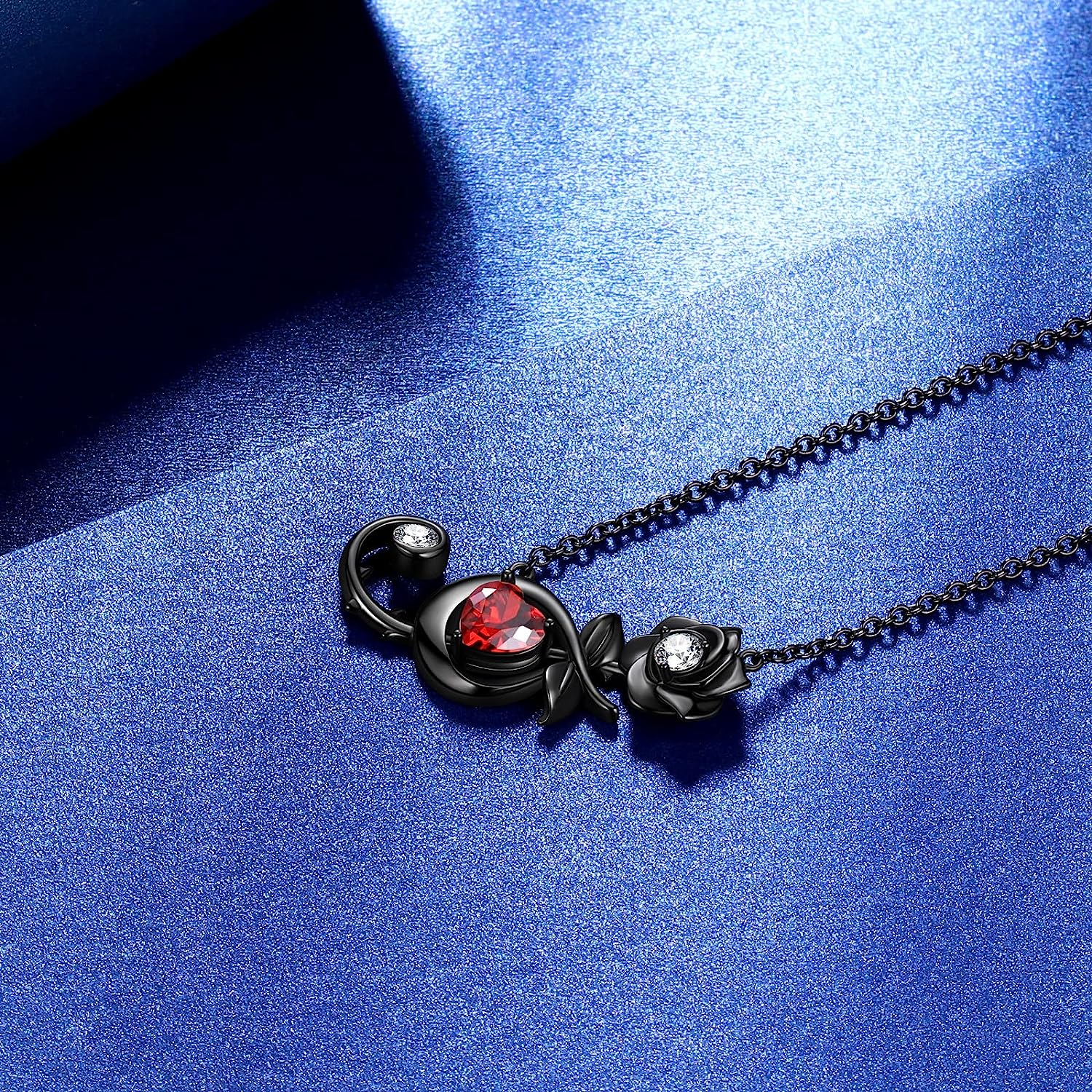 Silver/Black Rose Crystal Music Necklace