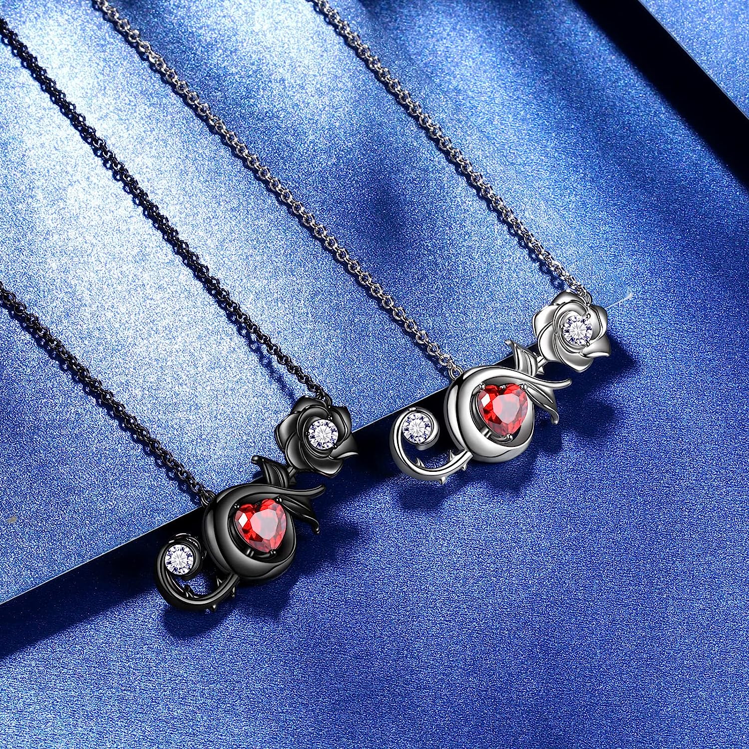 Silver/Black Rose Crystal Music Necklace