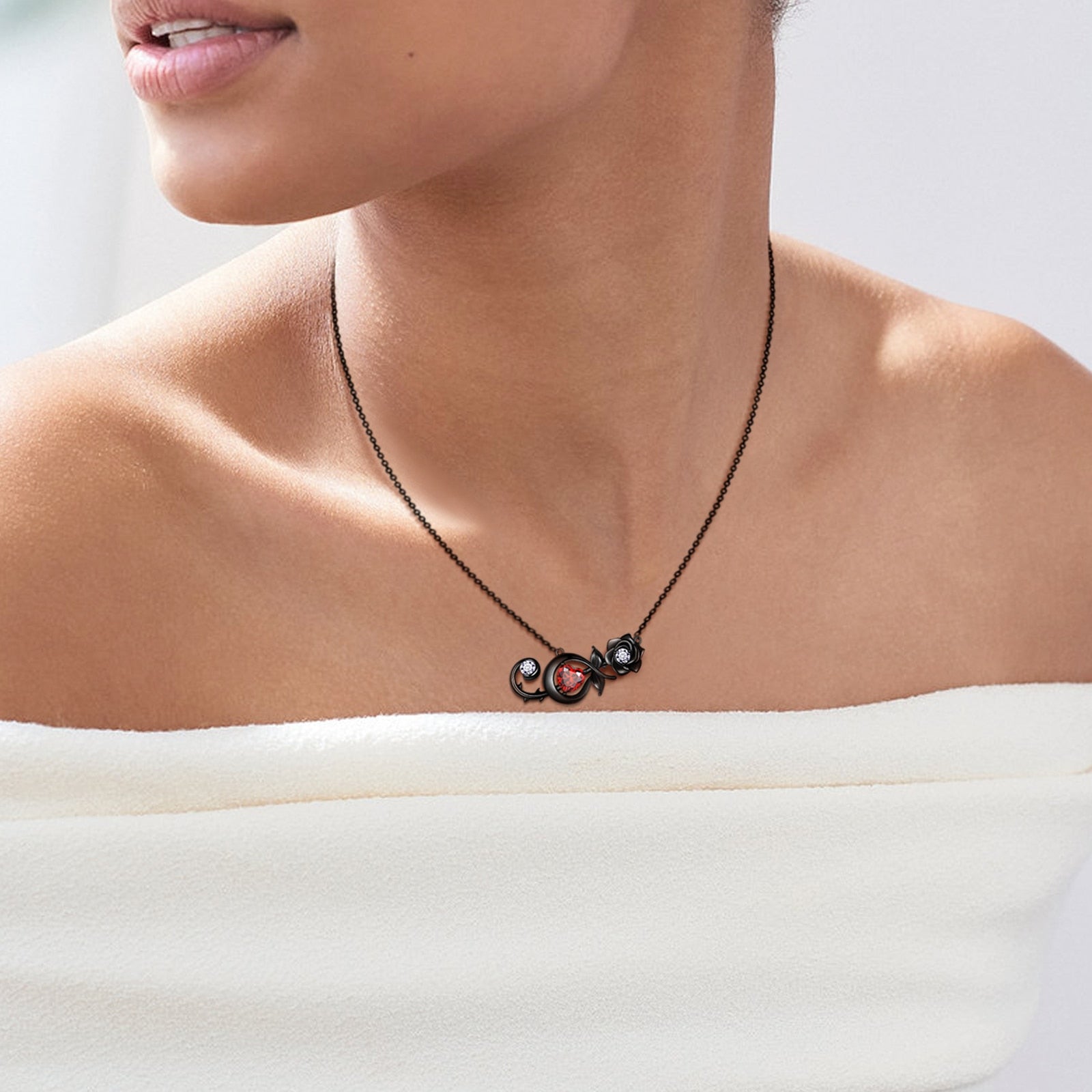 Silver/Black Rose Crystal Music Necklace