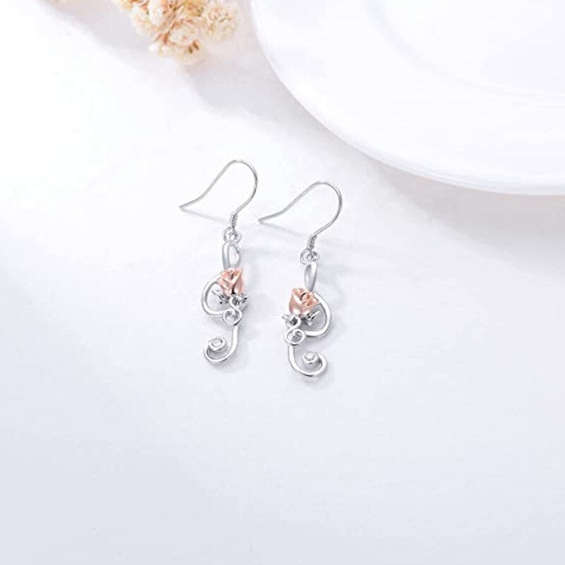 Music Note Rose Dangle Earrings