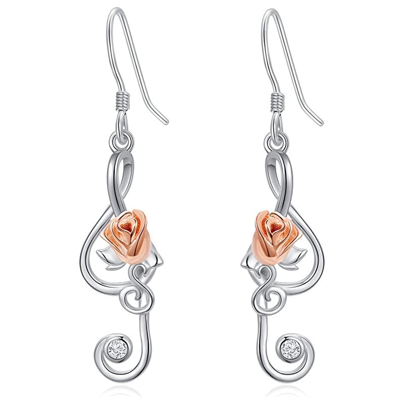 Music Note Rose Dangle Earrings
