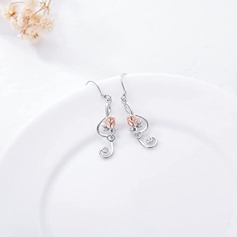 Music Note Rose Dangle Earrings