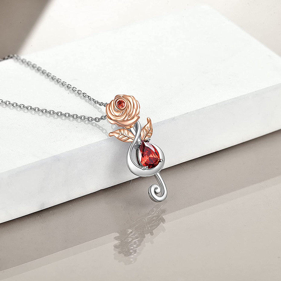 Treble Clef Rose Necklace