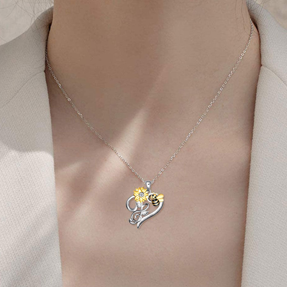 Bee Flower Treble Clef Necklace