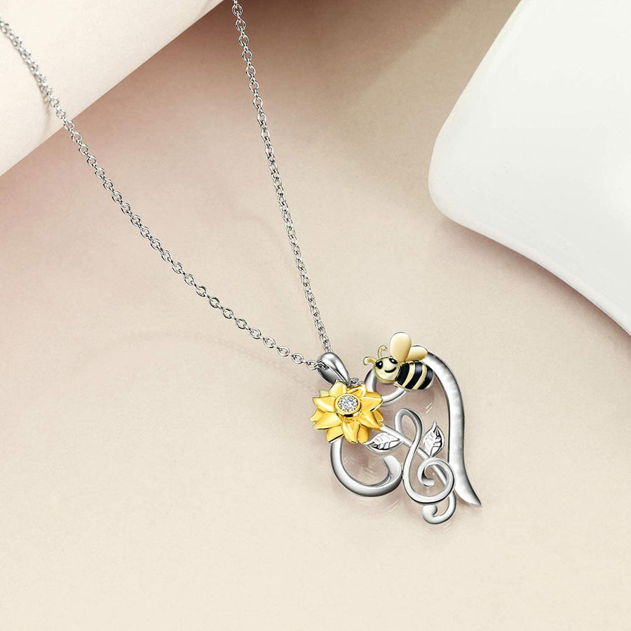 Bee Flower Treble Clef Necklace
