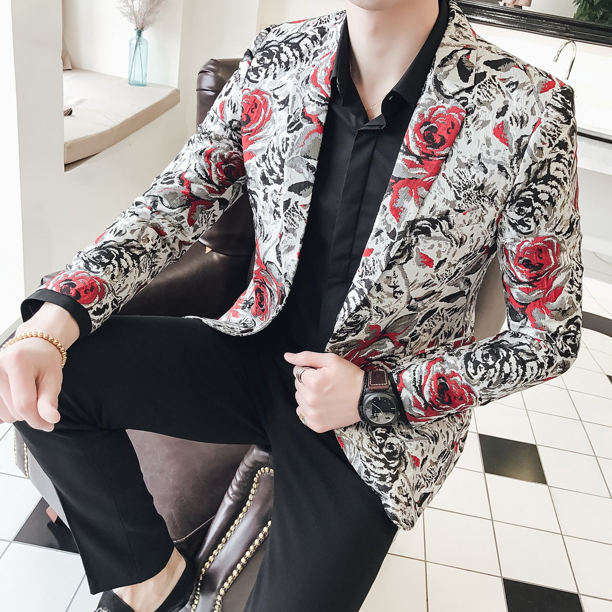 Rose Jacquard Men's Blazer