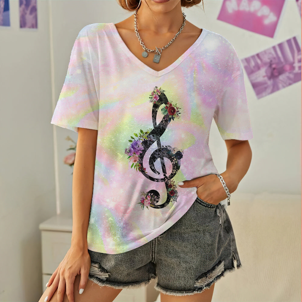Music Style V Neck T-Shirt