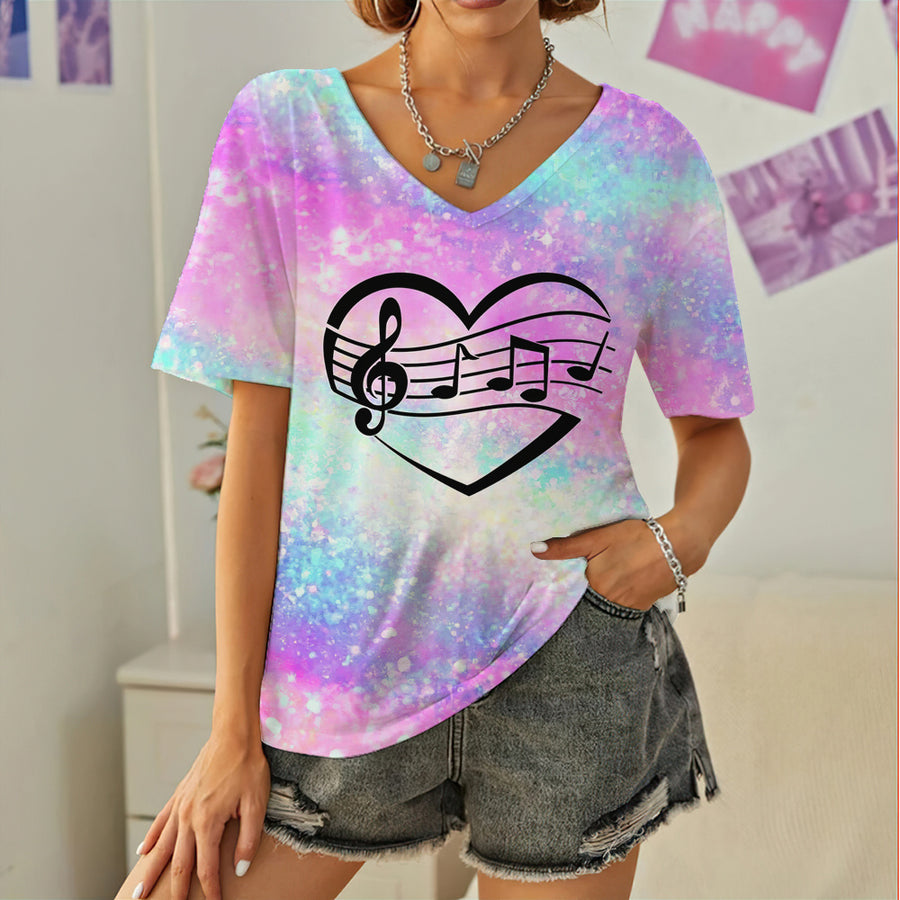 Music Style V Neck T-Shirt