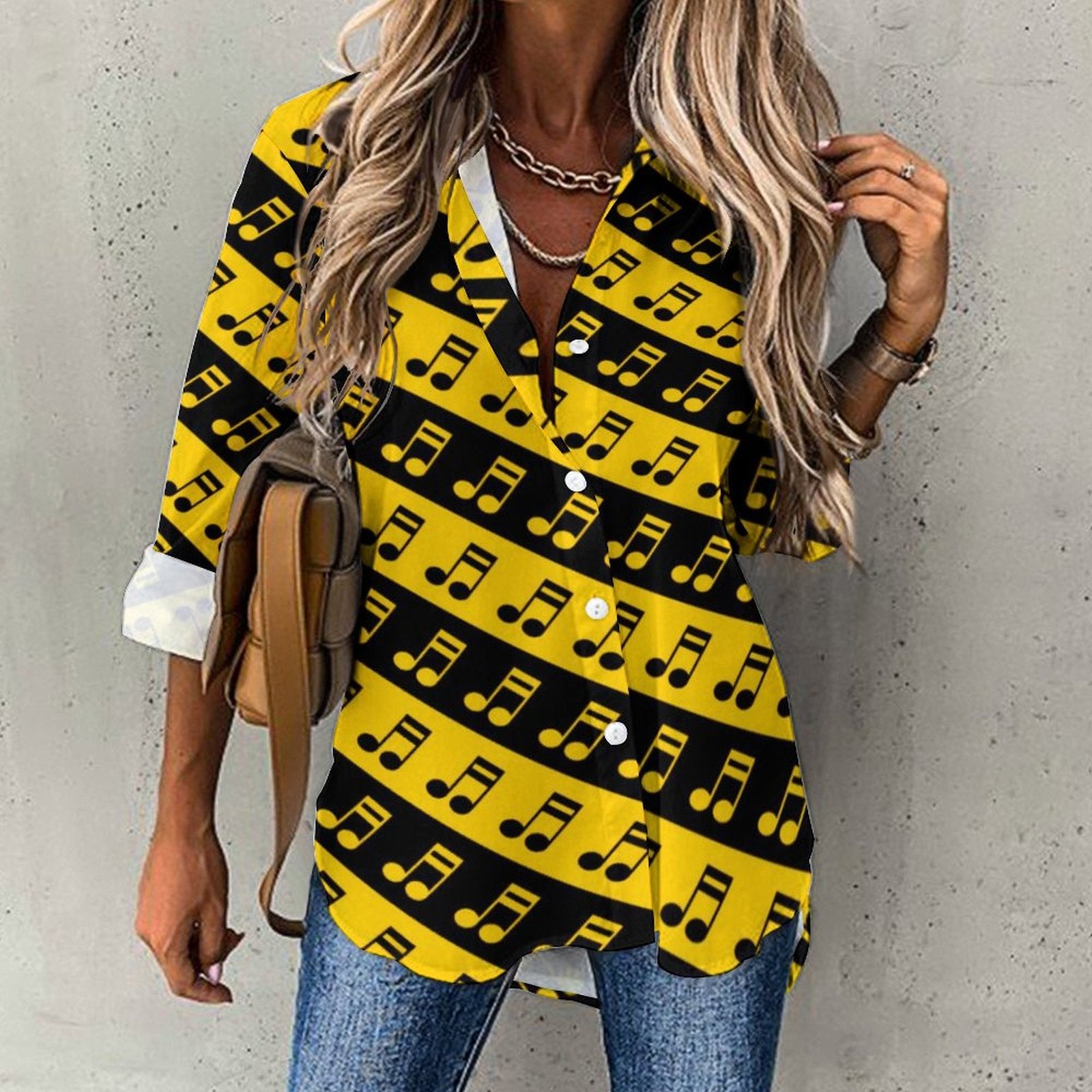 Music Note Graphic Casual Blouse