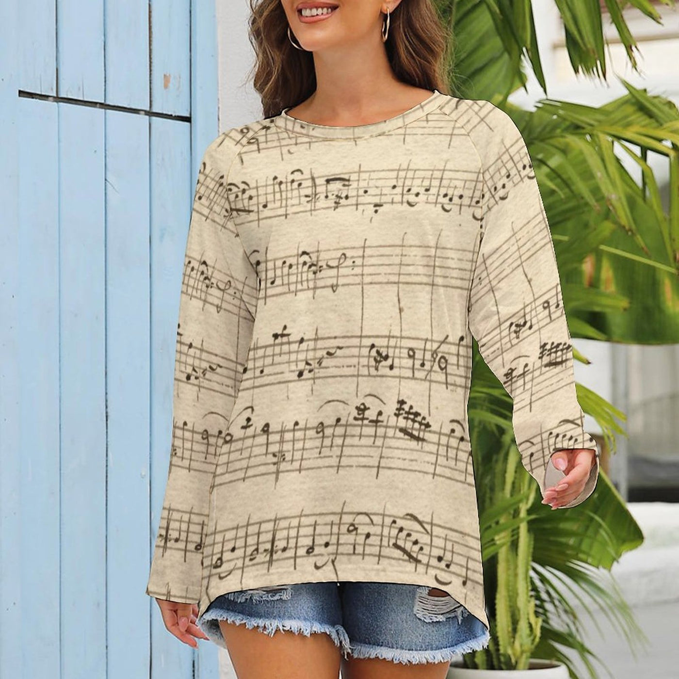 Music Notes Sheet Print Blouse
