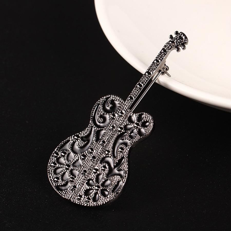 Vintage Black Guitar Brooch