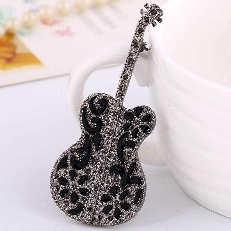 Vintage Black Guitar Brooch