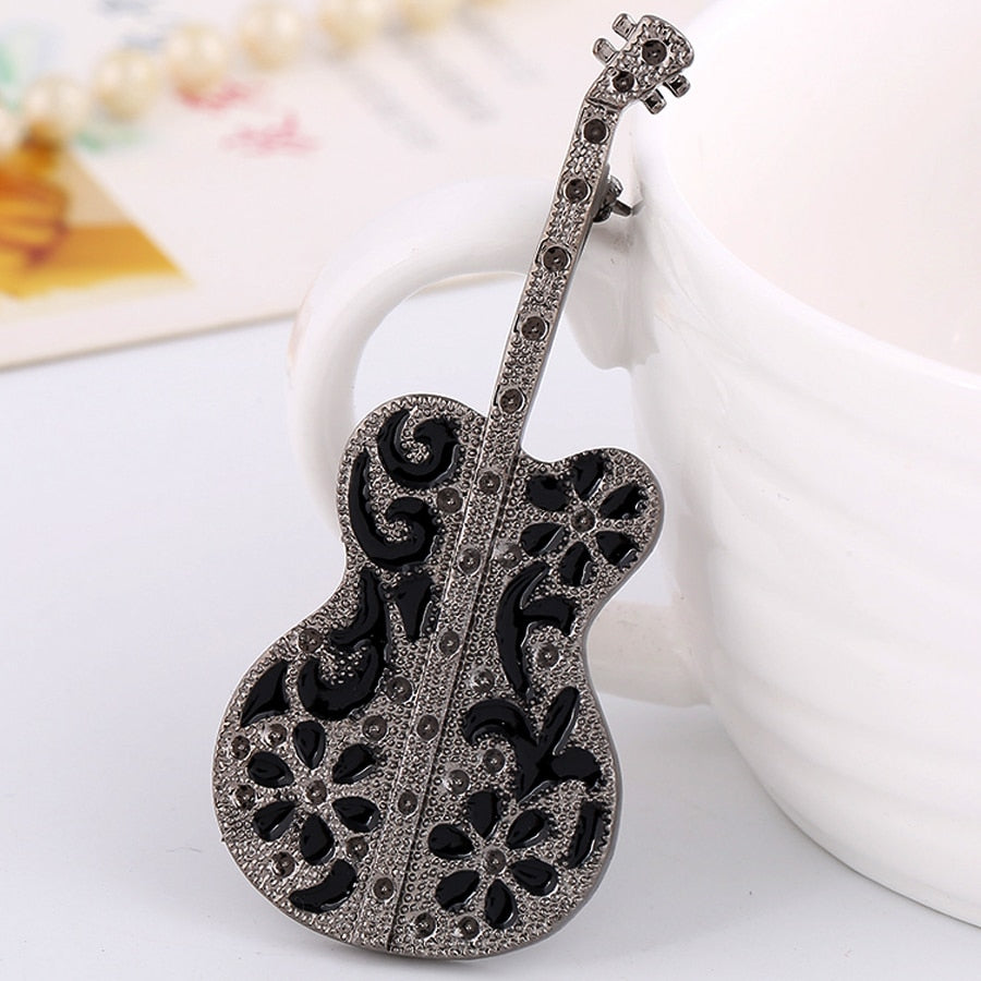 Free - Vintage Black Guitar Brooch