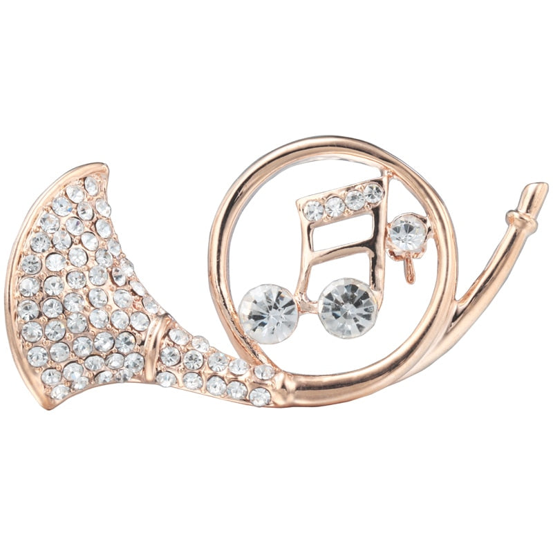 Rhinestone French Horn Brooch Pin
