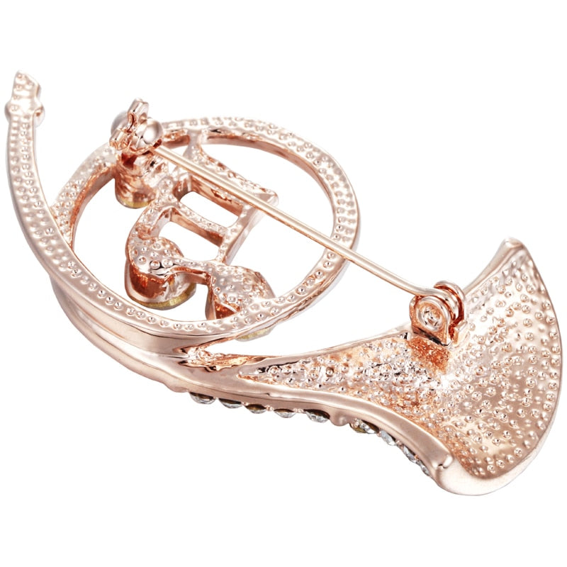 Rhinestone French Horn Brooch Pin