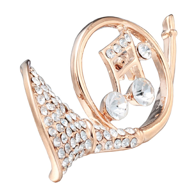 Rhinestone French Horn Brooch Pin
