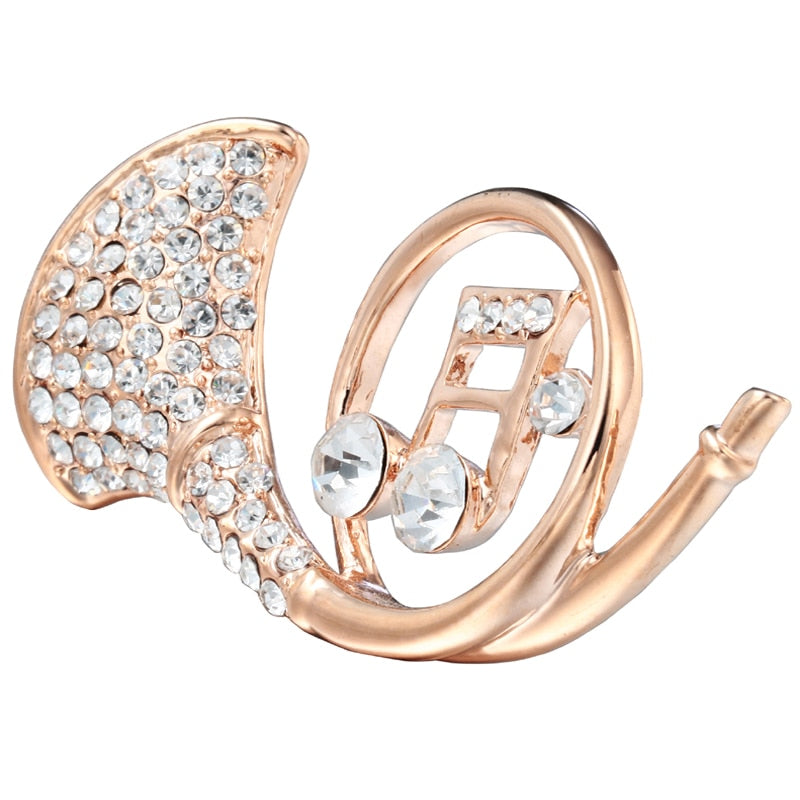Rhinestone French Horn Brooch Pin