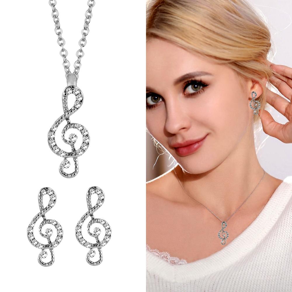 Rhinestone Music Note Jewelry Set