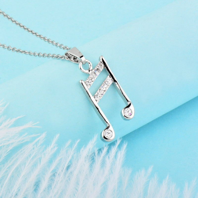 Free - White Rhinestone Music Notes Necklace