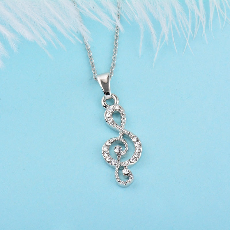 Free - White Rhinestone Music Notes Necklace