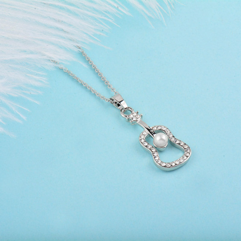 Free - White Rhinestone Music Notes Necklace