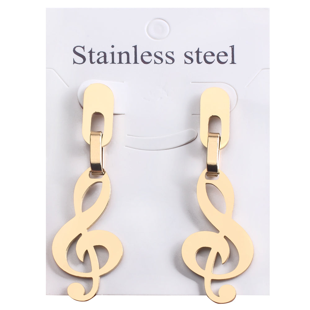 Gold Music Notes Drop Earrings